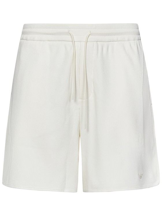 Shop Emporio Armani Vanilla-colored Shorts In Ribbed Stretch Cotton Blend In White