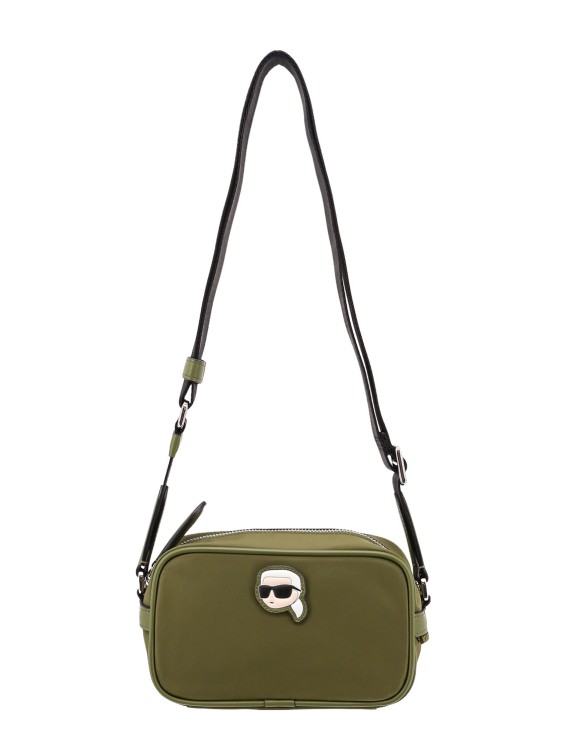 Shop Karl Lagerfeld Recycled Nylon Shoulder Bag With Logo Patch On The Front In Green