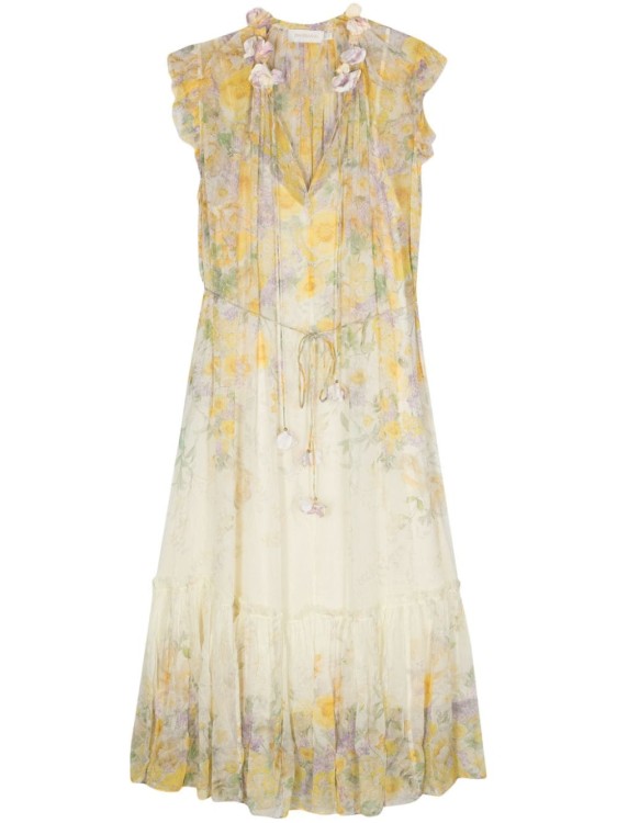 Shop Zimmermann Harmony Floral-appliqué Dress In Yellow
