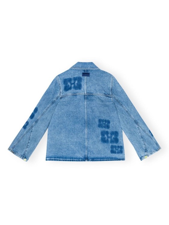 Shop Ganni Logo-patch Denim Jacket In Blue