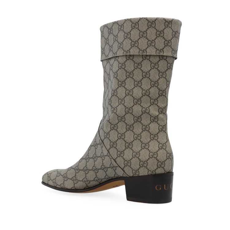 Shop Gucci Heeled Monogram Boots In Grey