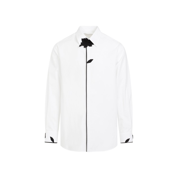 Valentino Flowers Detail Ls White Black Cotton Shirt