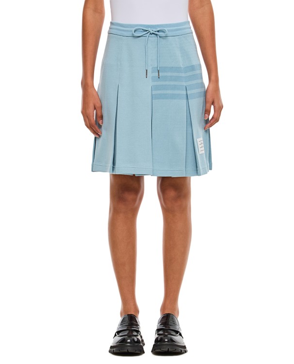 Thom Browne Womens Light Blue Box Pleat Logo-print Cotton Mini Skirt In Sky Blue