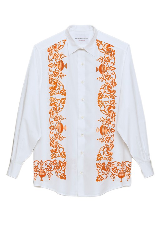 Federico Cina La Romagnola Multi-botton Shirt. Print: La Tradizionale In White