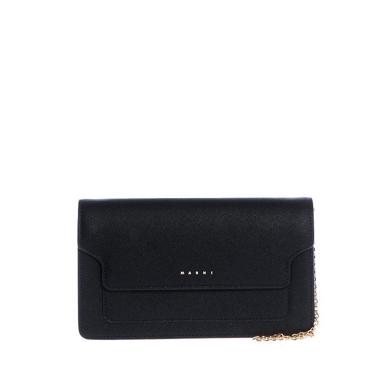 Marni Leather Chain Wallet With Logo In Black