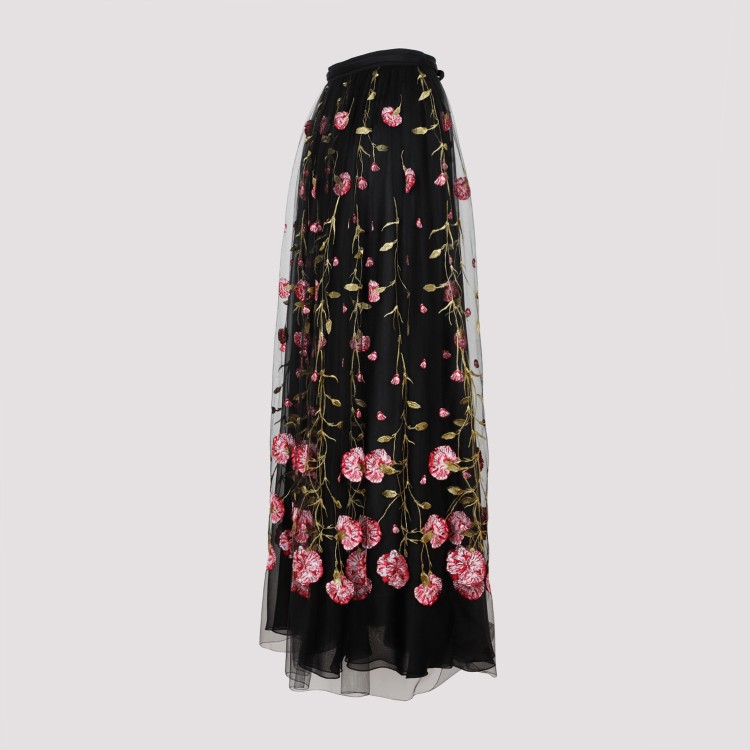 Giambattista Valli Floral-embroidered Tulle Maxi Skirt In Black