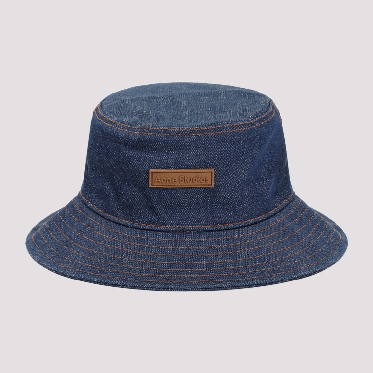 Shop Acne Studios Indigo Blue Cotton Bucket Hat In Grey