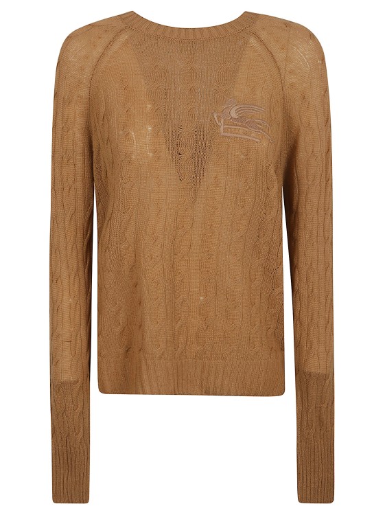Etro Logo-embroidered Cable-knit Jumper In Brown