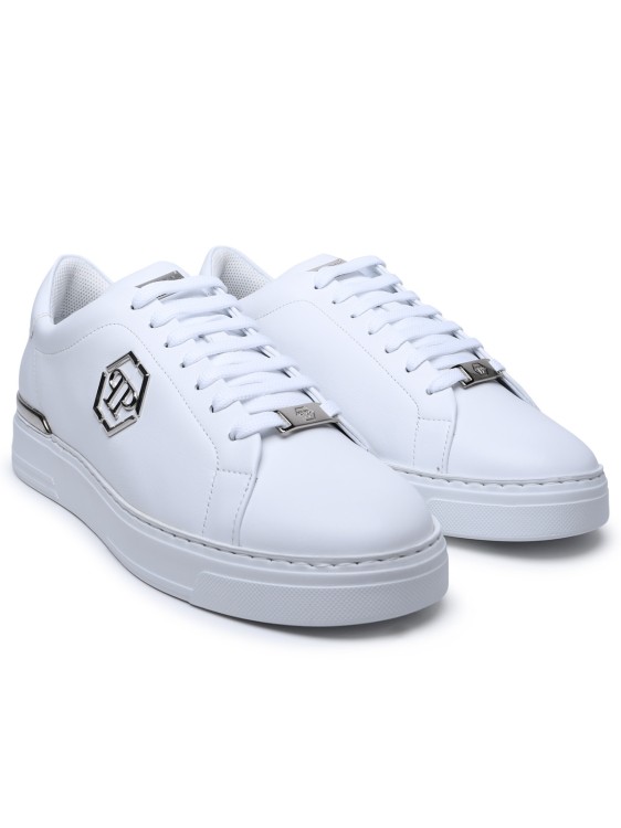 Shop Philipp Plein Hexagon White Leather Sneakers In Grey