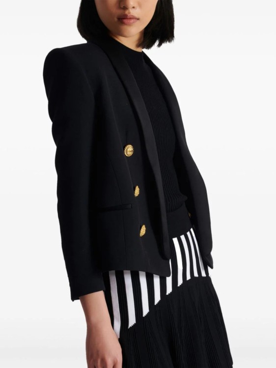 Balmain Cropped Grain De Poudre Edge-to-edge Jacket With 6 Buttons In Black