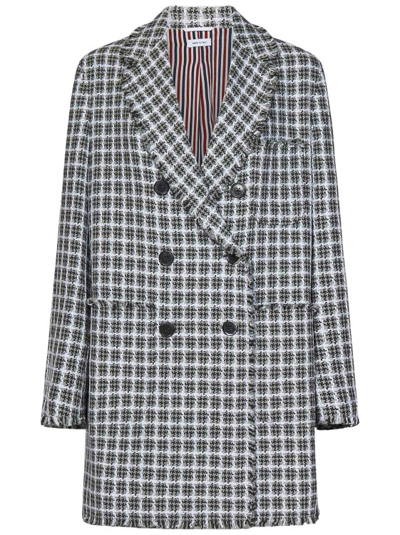 Shop Thom Browne Double-breasted Check Cotton Tweed Coat In Grey