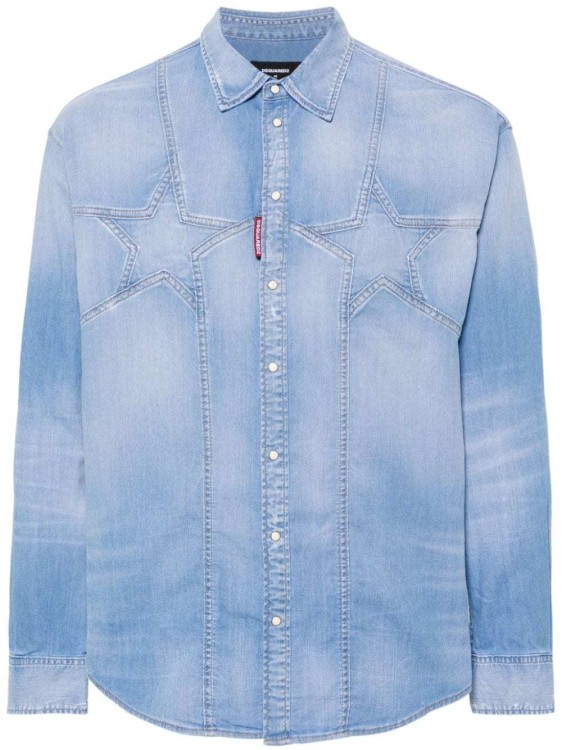 Shop Dsquared2 Twin Stars Denim Shirt In Blue