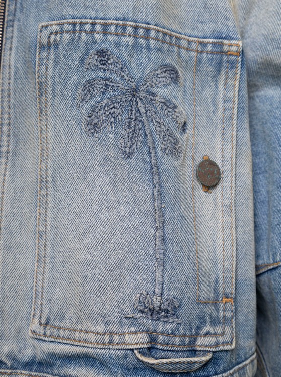 Shop Palm Angels Paris Lw Cropped Denim Jacket In Grey