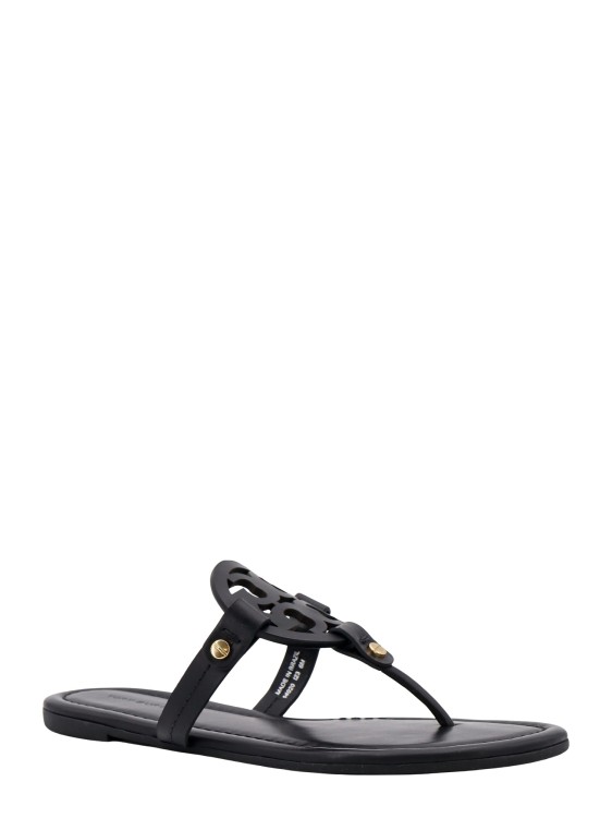 Shop Tory Burch Leather Sandals With Logo On The Front In Black