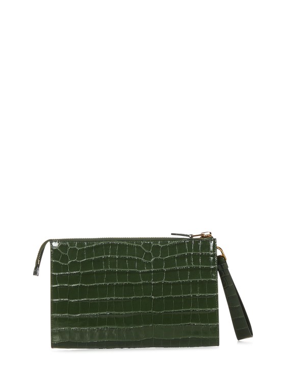 Shop Tom Ford Green Crocodile-print Leather Clutch In Black