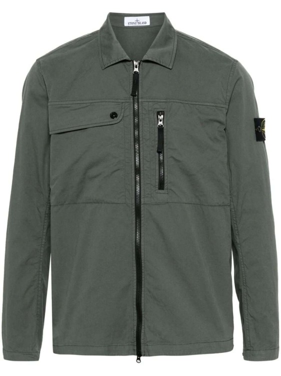 Shop Stone Island Green Stretch-cotton Shirt Jacket In Grey