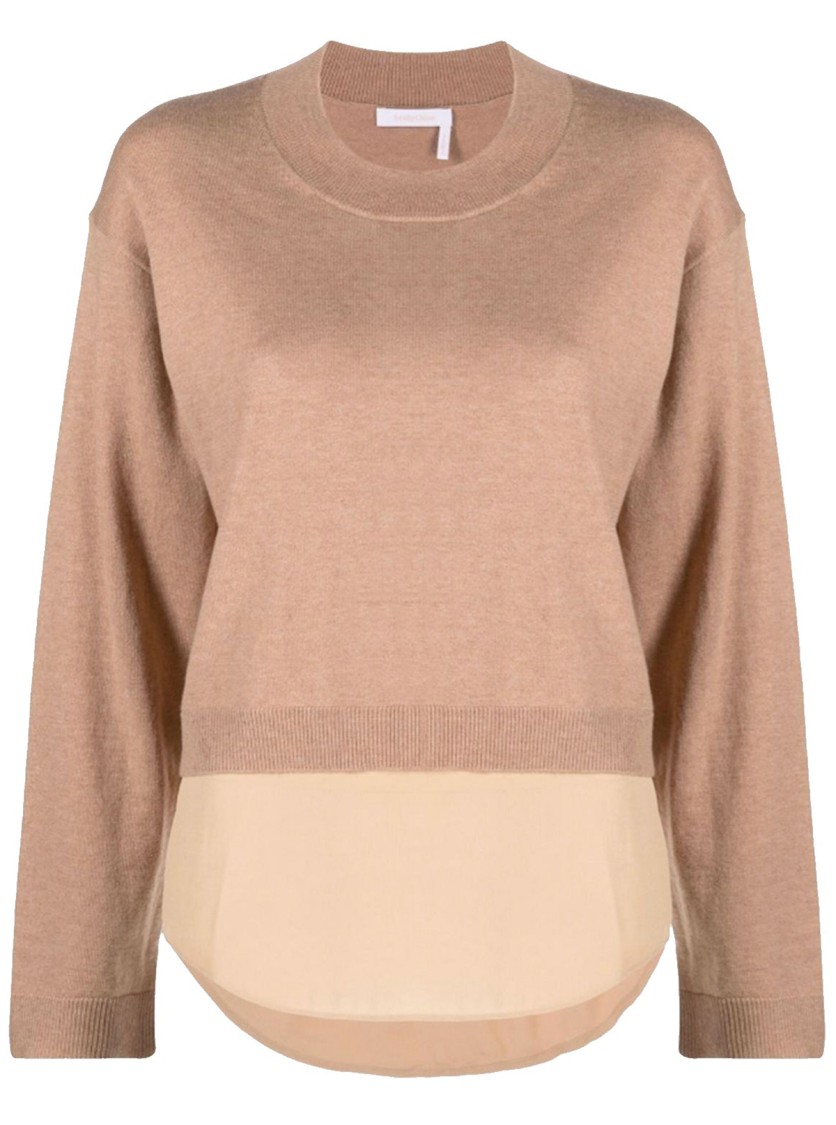 See By Chloé Layered-effect Crew Neck Sweater In Brown