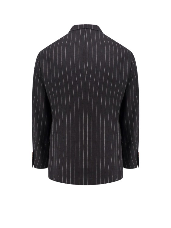 Shop Brunello Cucinelli Linen Blazer With Striped Motif In Black