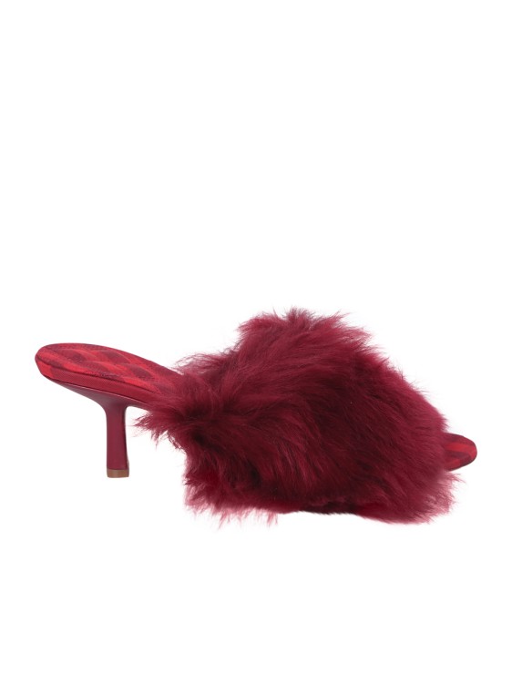 Shop Burberry Red Fur Mules In Burgundy