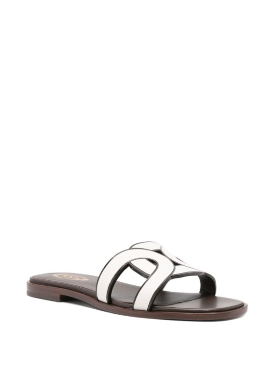 Shop Tod's White Leather Slides In Grey