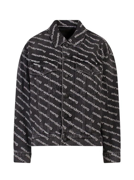 Shop Alexander Wang Denim Jacket With All-over Logo In Black