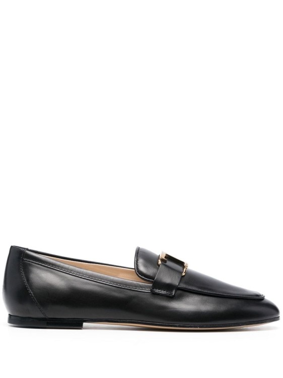 Shop Tod's T-logo Leather Loafers In Black