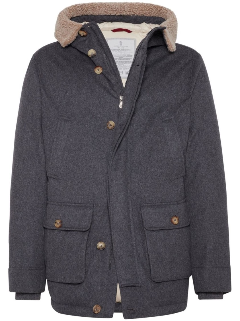 Brunello Cucinelli Hooded Long Length Warm Fabric Front Pockets In Blue