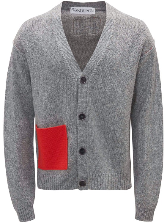 Shop Jw Anderson Gray Contrast-pocket Cardigan In Grey