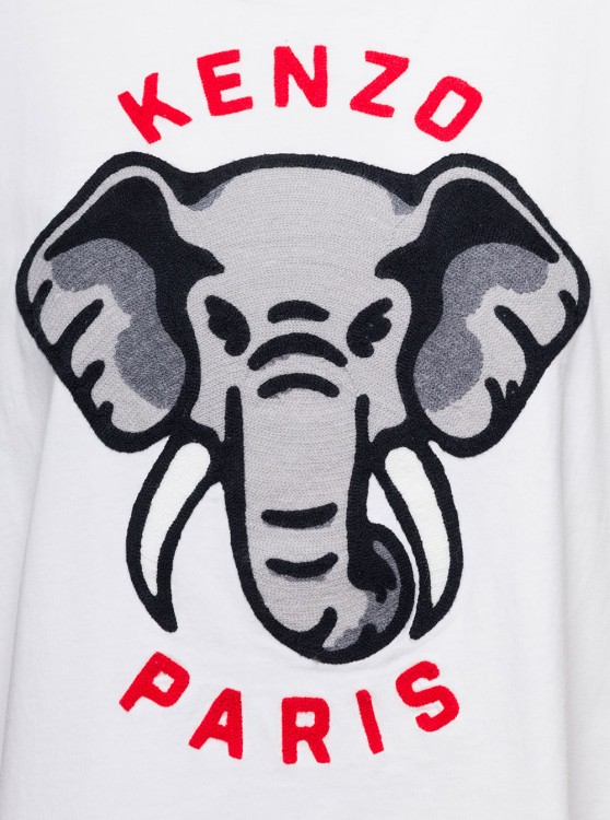 Shop Kenzo White Oversize T-shirt With Elephant And Logo On The Chest In Cotton