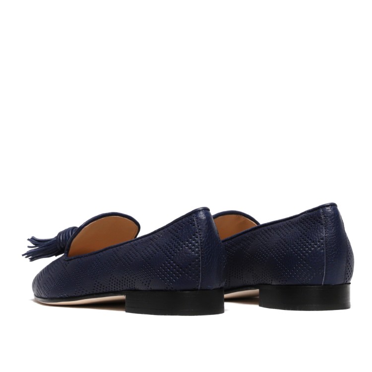 Shop La Sellerie Blue Perforated Leather Slipper With Tassels In Black