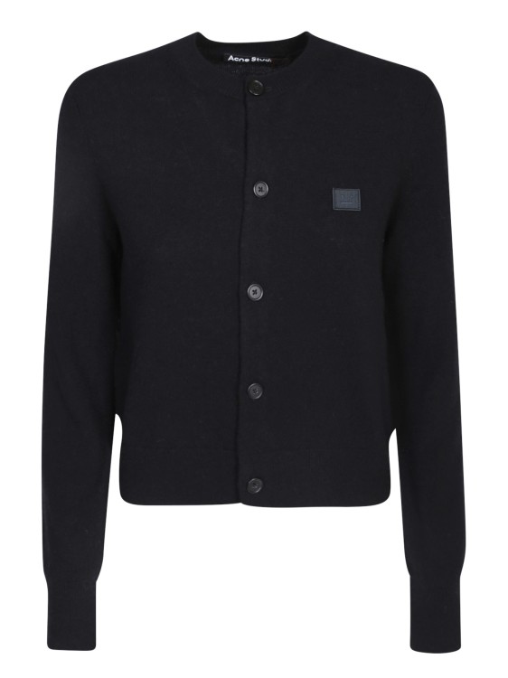 Acne Studios Branded Round-neck Wool Cardigan In Black