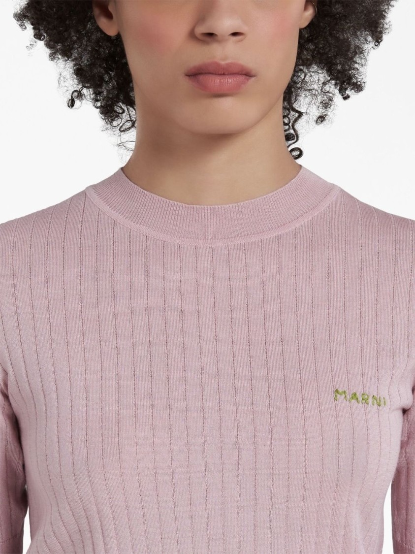 Marni Ribbed Knit Top With Fitted Silhouette In Pink