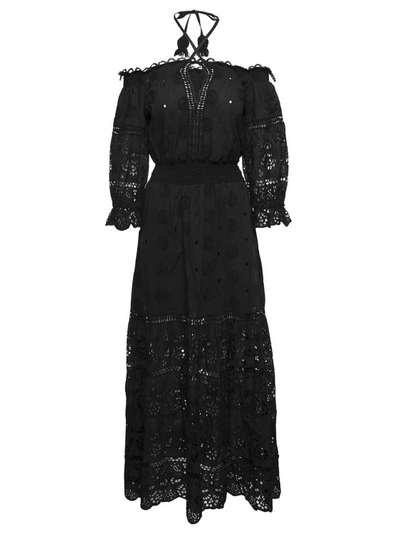 TEMPTATION POSITANO EMBROIDERED OFF-SHOULDER MAXI DRESS IN BLACK COTTON
