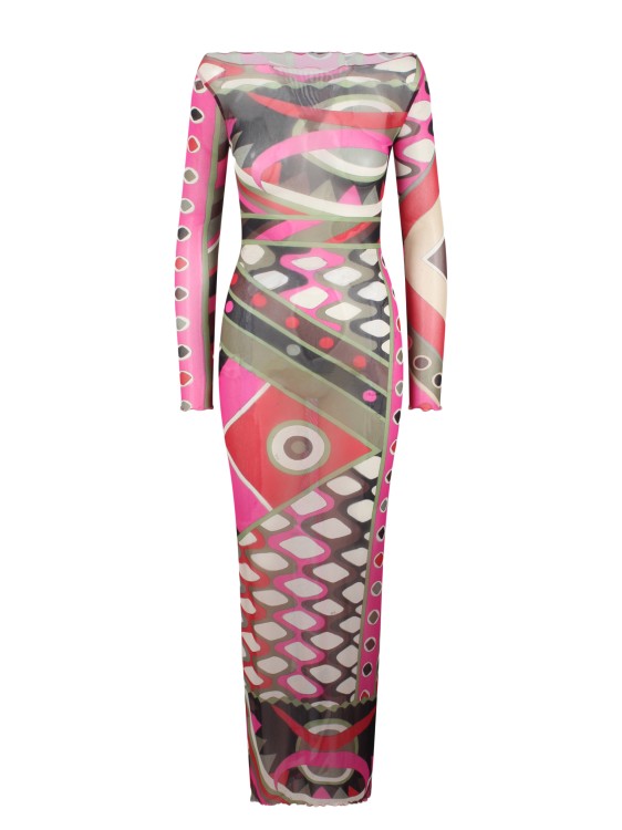 Pucci Vivara-print Long Mesh Dress In Multi