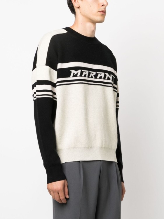 Shop Marant Intarsia Knit-logo Stripe-detail Jumper In White