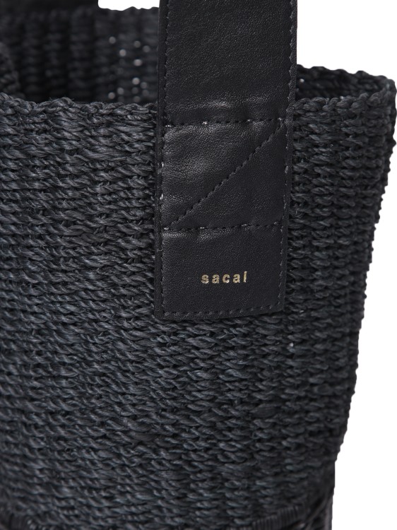 Shop Sacai Crafted In Black Woven Raffia Bucket Bag