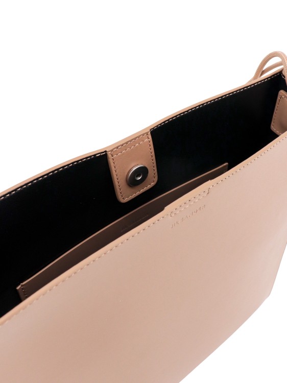 Shop Jil Sander Logo Print Leather Shoulder Bag In Brown