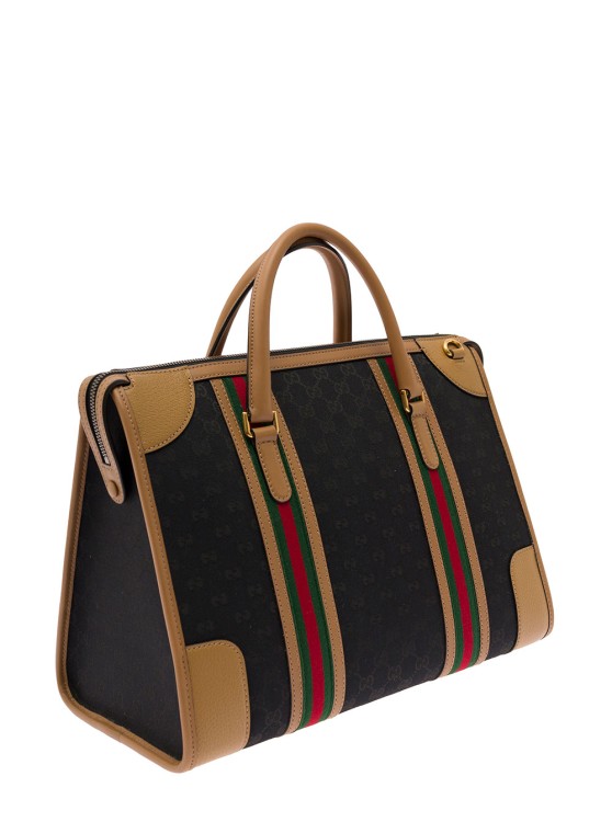 Shop Gucci Black And Brown Handbag With Web And Gg Motif In Canvas And Leather