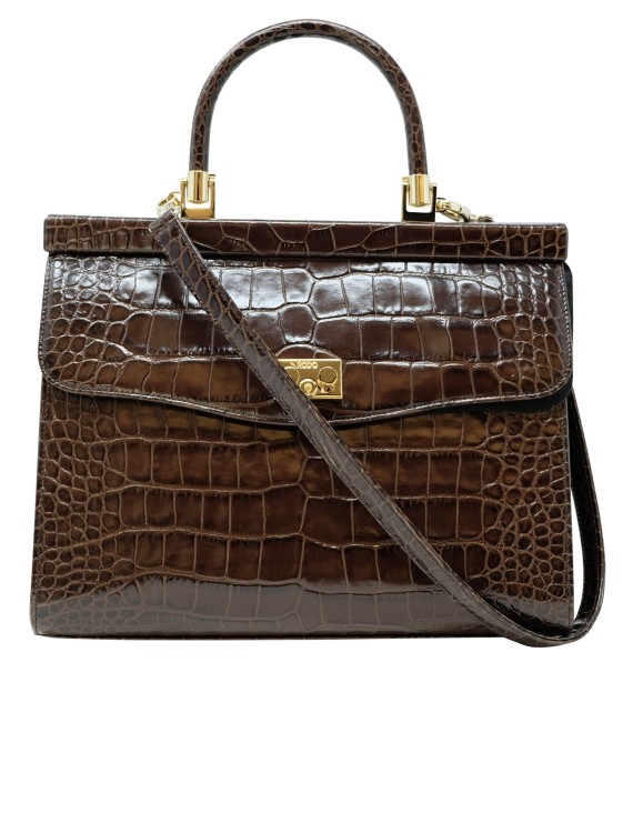 Shop Rodo Brown Croco Leather Paris Handbag In Grey