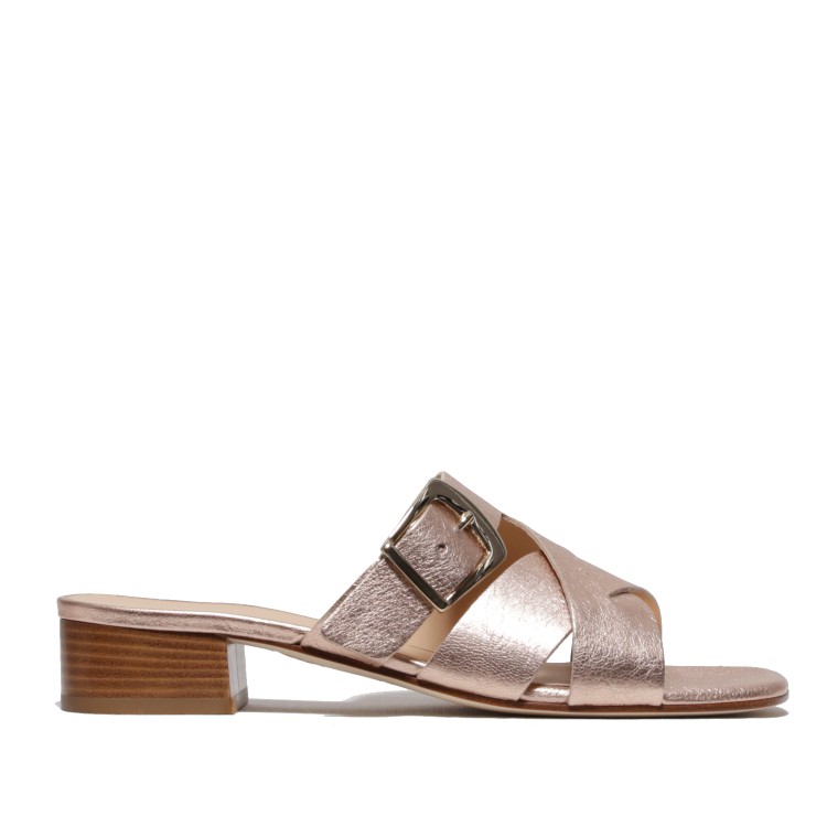La Sellerie Copper Leather Slipper With Cross And Golden Buckle In Brown