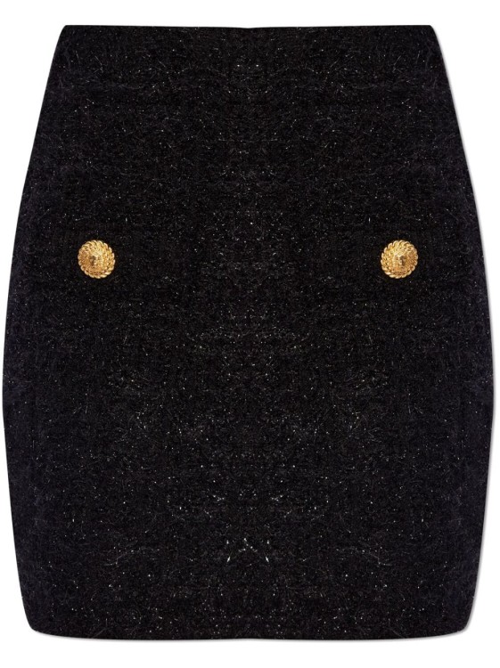 Balmain Black Pencil Mini Skirt With Jewel Buttons In Tweed Woman In Black