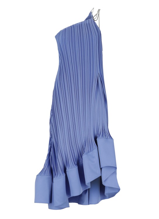 Shop Lanvin Satin Pleated Dress In Blue