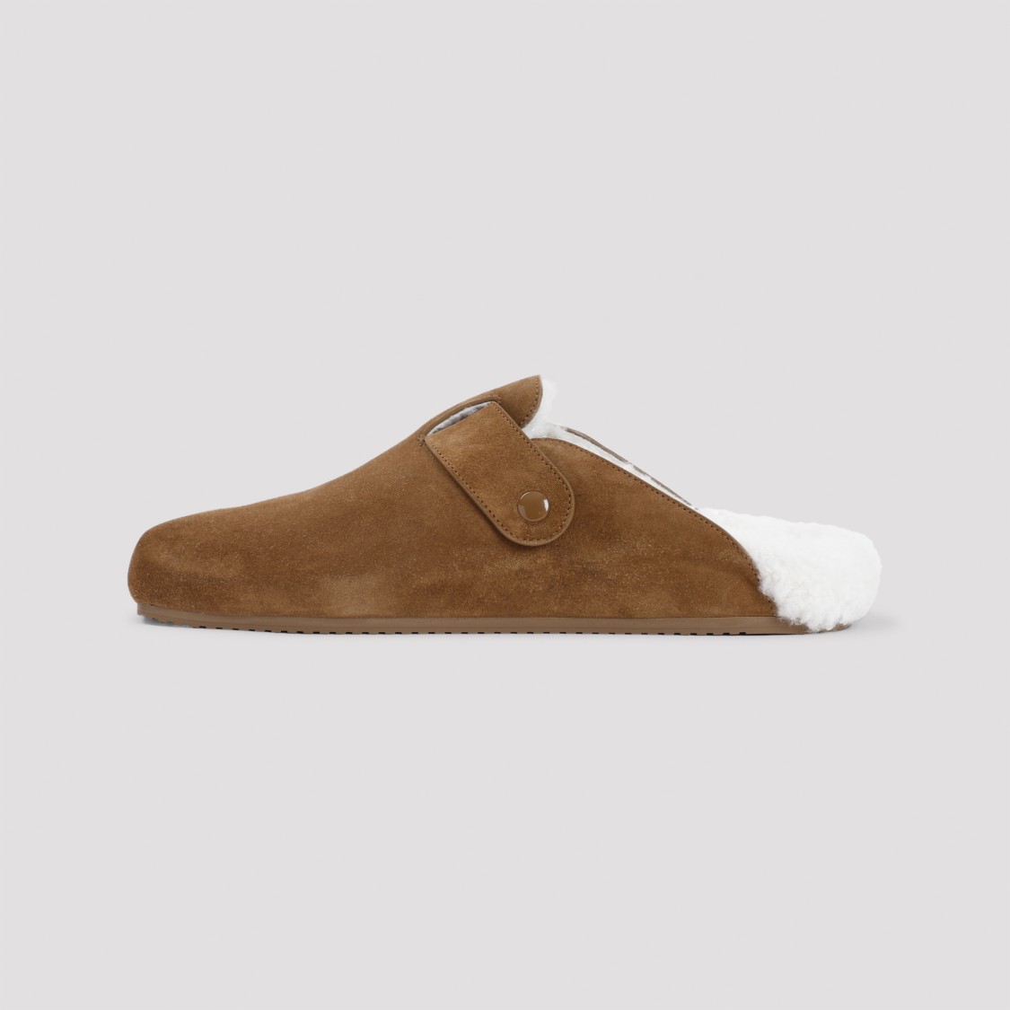 Shop Balenciaga Calf Leather Slippers With Artificial Fur And Buckle Detail In Brown