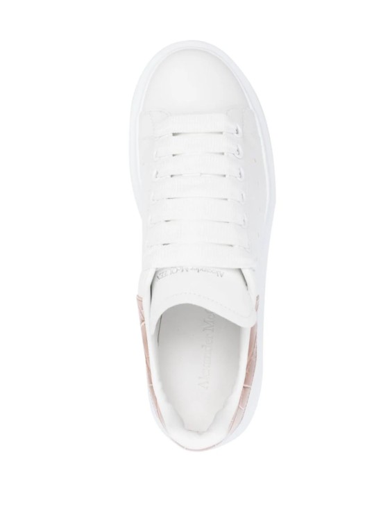 Shop Alexander Mcqueen Oversized Croco Sneakers White/coral