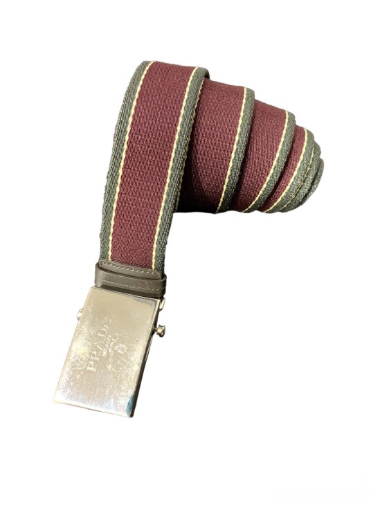 Prada Bicolor Fabric Belt In Brown