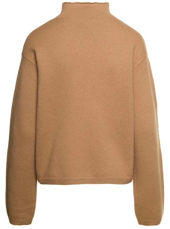 Shop Apc Beige Mock Neck Sweater With Embroidered Logo In Wool In Neutrals