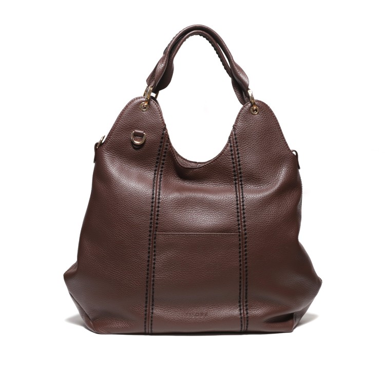 Plinio Visona' Bag In Soft Coffee-colored Leather In Black