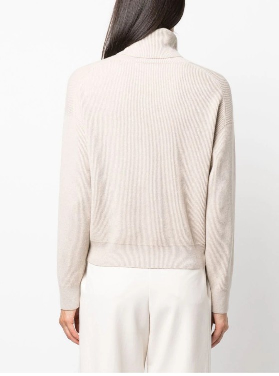 Brunello Cucinelli High-neck Knitwear In Luxurious Wool-cashmere-silk Blend In Neutral