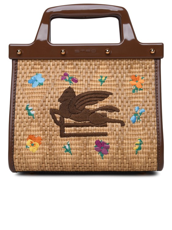 Shop Etro Small 'love Trotter' Multicolor Raffia Bag In Brown
