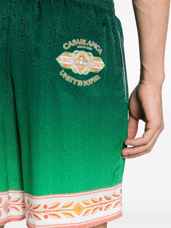 Shop Casablanca Unity Is Power Silk Shorts In Green